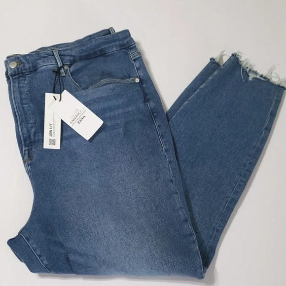 Good American x Zara High Rise Skinny Jeans Medium Wash Women's 30W/62 Distress - Picture 1 of 16